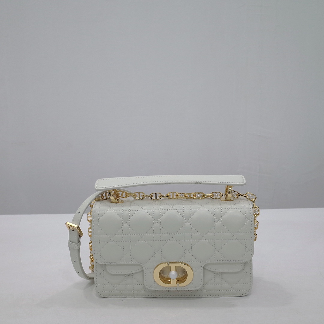 Small Dior Jolie Top Handle Bag White Cannage Calfskin